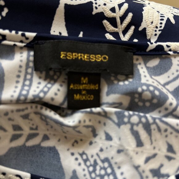 Espresso Womens Size M Dress Navy White Embroidered Bell Sleeve Above Knee - Picture 3 of 5